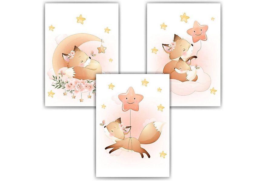 Tigerlino Poster Fuchs 3er Set Kinderzimmer Bilder Mädchen Babyzimmer Kinde günstig online kaufen