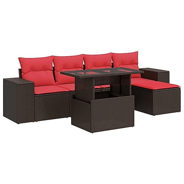 vidaXL 6-Tlg Garten-Sofagarnitur mit Kissen Braun Poly Rattan Akazie 332678 günstig online kaufen