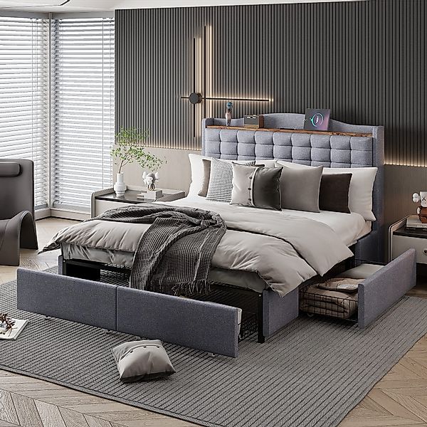 Furnishings Home Stauraumbett Polsterbett LED Doppelbett günstig online kaufen