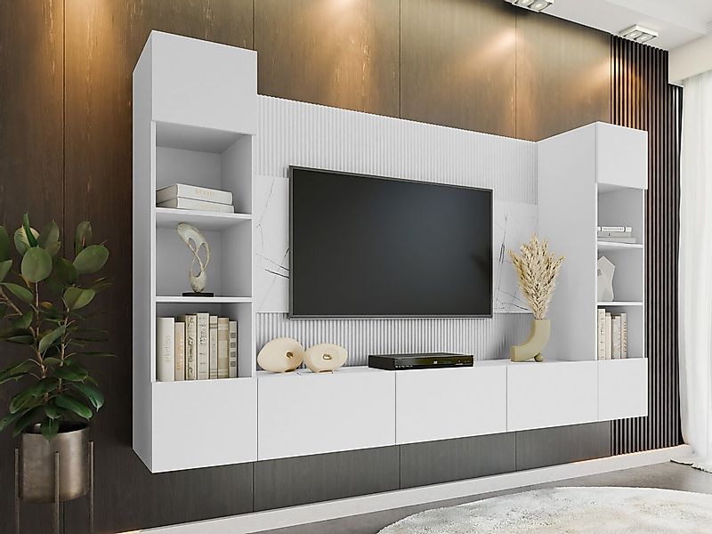 MIRJAN24 Wohnwand Deromi I, (4er-Set, TV-Lowboard, 2x Hängeregal), Grifflos günstig online kaufen