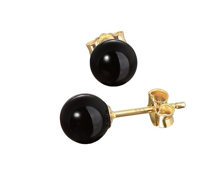 NKlaus Paar Ohrstecker Paar Echt Onyx Schwarz Kugel Ohrstecker 6mm Gelbgo ( günstig online kaufen