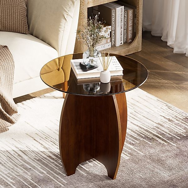 TWSOUL Couchtisch Runder Glas-Couchtisch mit gehärteter günstig online kaufen