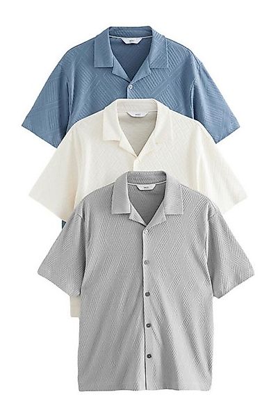 Next Poloshirt Strukturiertes Kurzarmhemd mit Kuba-Kragen (3-tlg) günstig online kaufen