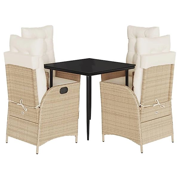 vidaXL 5-Tlg Garten-Essgruppe mit Kissen Beige Poly Rattan 3213435 günstig online kaufen