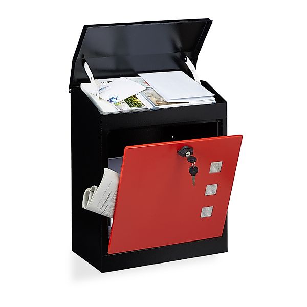 relaxdays Briefkasten groß, Schwarz-Rot günstig online kaufen
