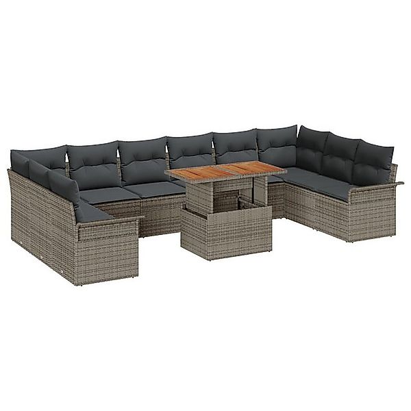 vidaXL Loungesofa 11-teiliges Garten-Sofa-Set Grau, Schwarz Rattan, Polyest günstig online kaufen