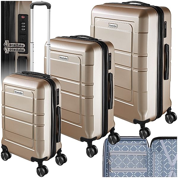 tectake Trolley Reisekofferset, 4 Rollen, 3-teilig günstig online kaufen