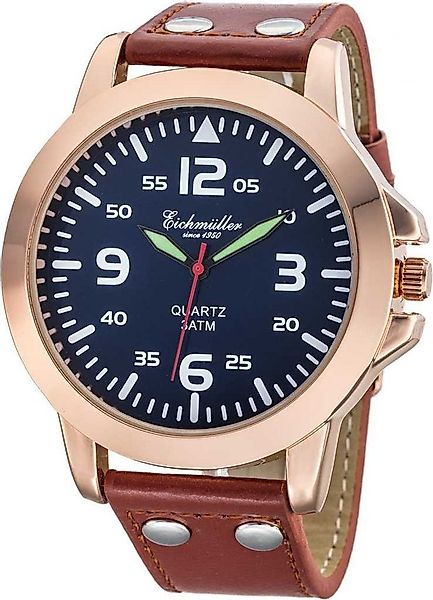 Eichmüller Quarzuhr Herrenuhr mit blauem Zifferblatt & braunem Lederarmband günstig online kaufen