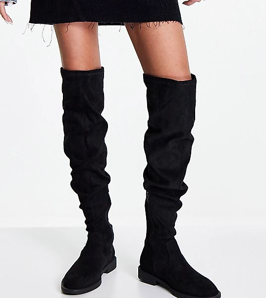 ASOS DESIGN – Wide Fit – Kalani – Overknee-Stiefel in schwarzer Microsuede- günstig online kaufen