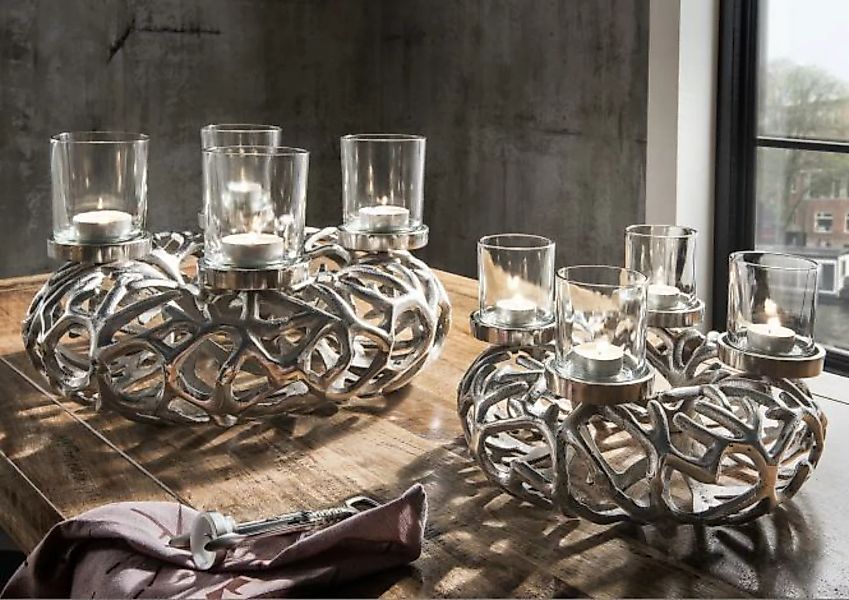 Deko-Kranz mit 4 Gläsern rund 47 cm Silber günstig online kaufen