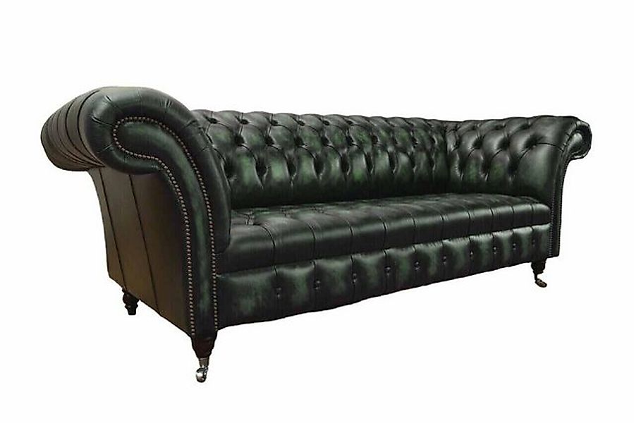 Xlmoebel Chesterfield-Sofa Neue grüne Ledersitzcouch Chesterfield-Sofa 3-Si günstig online kaufen