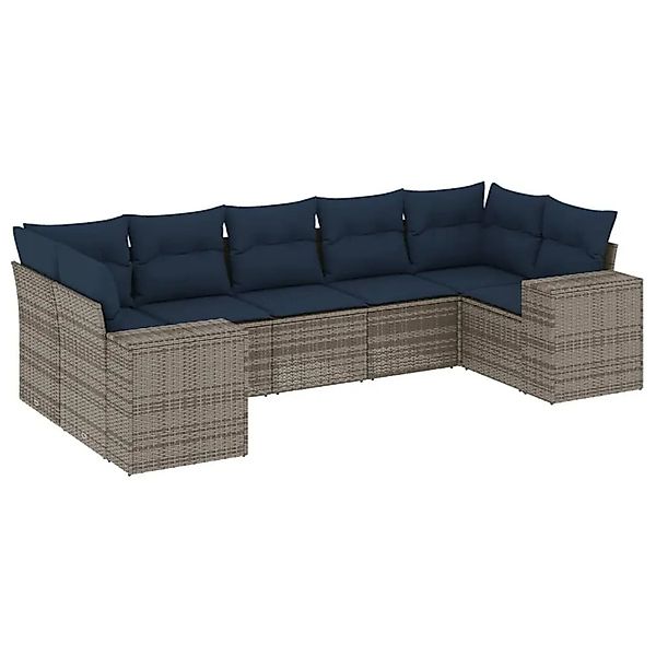 vidaXL 7-Tlg Gartensofa-Set mit Kissen Grau Polyrattan 3222990 günstig online kaufen