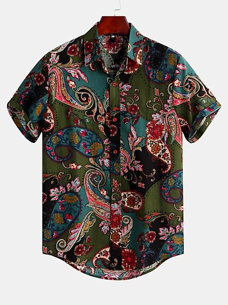 Ethnisches Paisley-Print-Kurzarmhemd aus Baumwolle für Herren günstig online kaufen