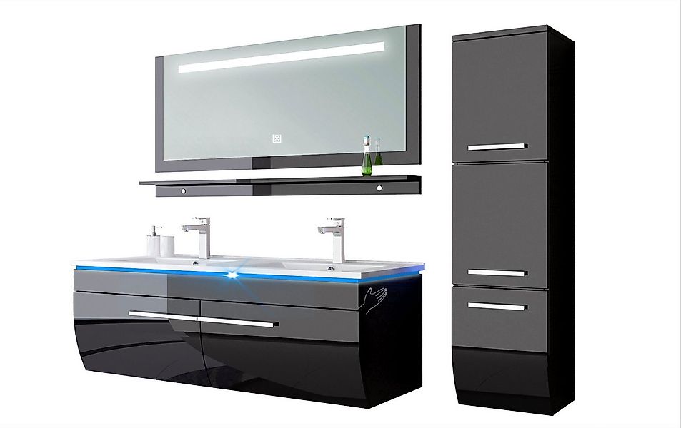Homeline Doppelwaschbecken Doppelwaschbecken Badmöbel Set 120 cm Schwarz,Wa günstig online kaufen