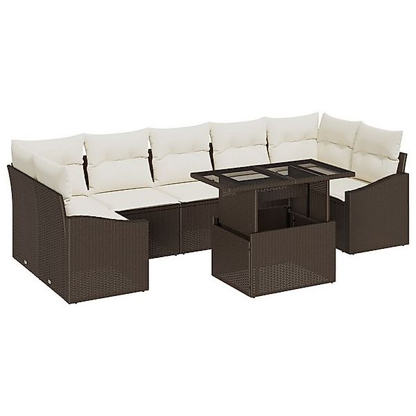 vidaXL Loungesofa 8-teiliges Garten Sofa Set mit Kissen braunes Poly-Rattan günstig online kaufen