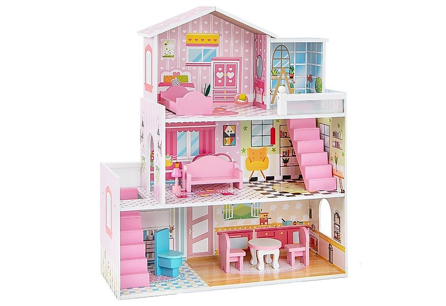 COSTWAY Puppenhaus holz, mit Möbel, ab 3Jahre günstig online kaufen