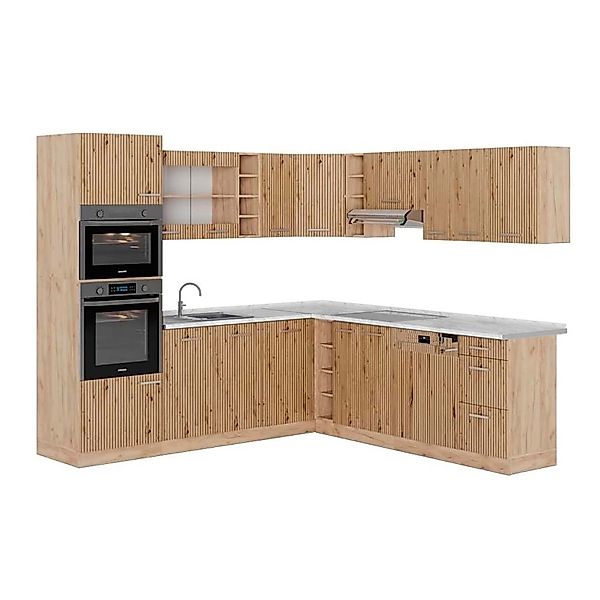 Vicco R-Line Eckküche Artisan-Eiche/Goldkraft Eiche 237 x 247 cm AP Marmor günstig online kaufen