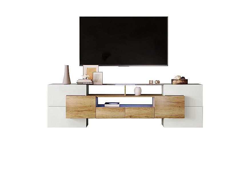 Merax Lowboard mit LED-Beleuchtung und Glasplatte, TV-Schrank mit hochglänz günstig online kaufen