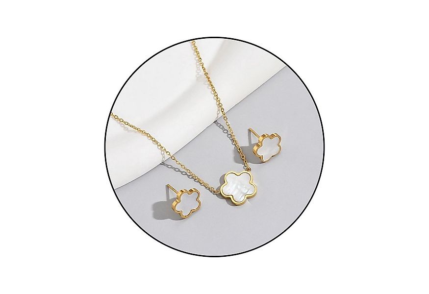 GOLDKLEIN Schmuckset Blumen Edelstahl Ohrringe Halskette Set Perlmutt (2-tl günstig online kaufen