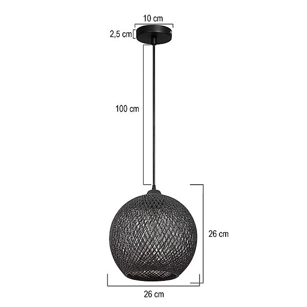 Hängeleuchte Yumak, schwarz, Ø 26 cm, Seil, 1-flammig günstig online kaufen