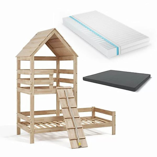 VitaliSpa® Kinderbett Teddy Naturholz, 90 x 200 cm mit 2 Matratzen günstig online kaufen