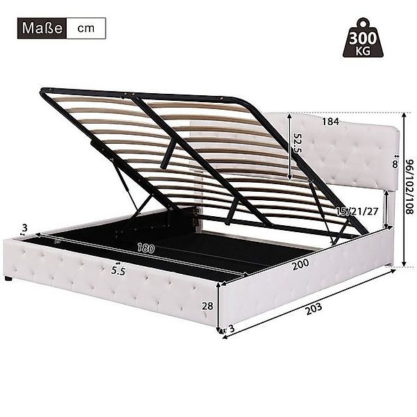 Flieks Polsterbett, Hydraulisches Doppelbett Holzbett Kunstleder 180x200cm günstig online kaufen