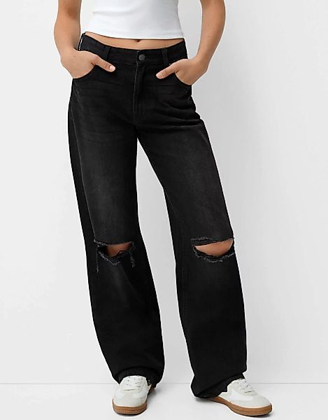 Bershka Wide Leg 90'S Jeans Mit Rissen Damen 36 Schwarz günstig online kaufen