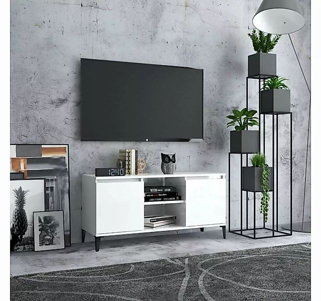 furnicato TV-Schrank mit Metallbeinen Hochglanz-Weiß 103,5x35x50 cm günstig online kaufen