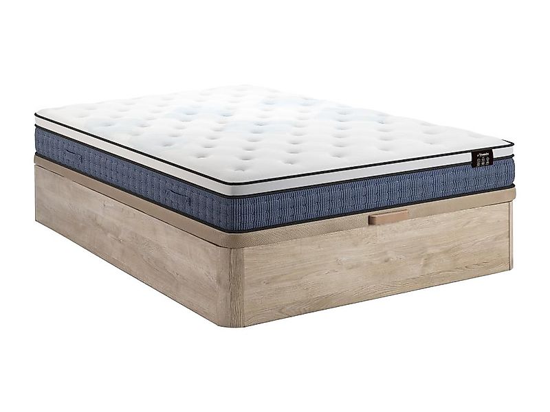 Bett-Set 140x190 cm - Bettkasten Natur hell + Taschenfederkernmatratze 7 Zo günstig online kaufen