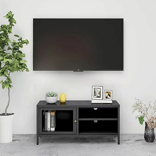 Tv-schrank Anthrazit 90x30x44 Cm Stahl Und Glas günstig online kaufen