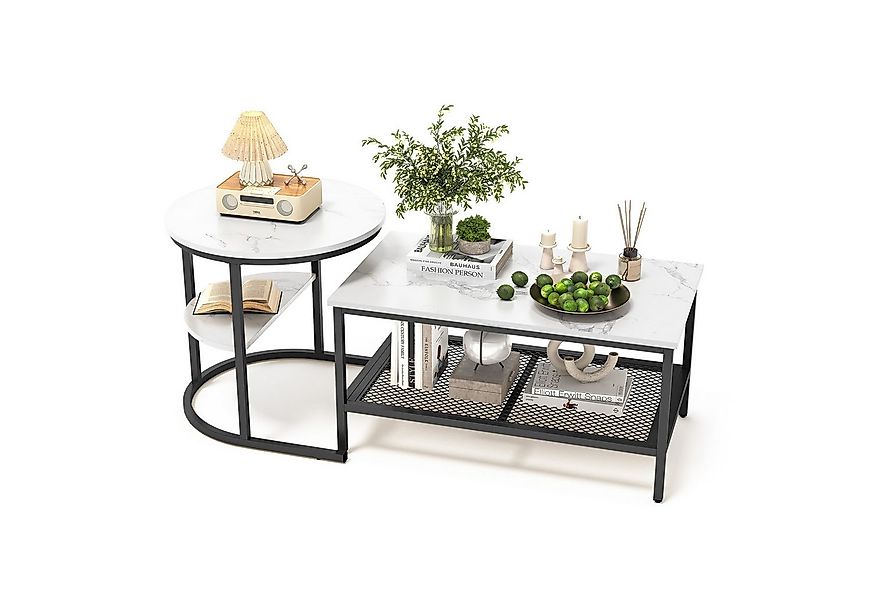 SEEZSSA Couchtisch 2er Set Satztisch Wohnzimmertisch Beistelltisch mit Marm günstig online kaufen