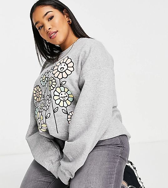 New Love Club Plus – Sweatshirt mit Blumen-Grafikprint-Grau günstig online kaufen