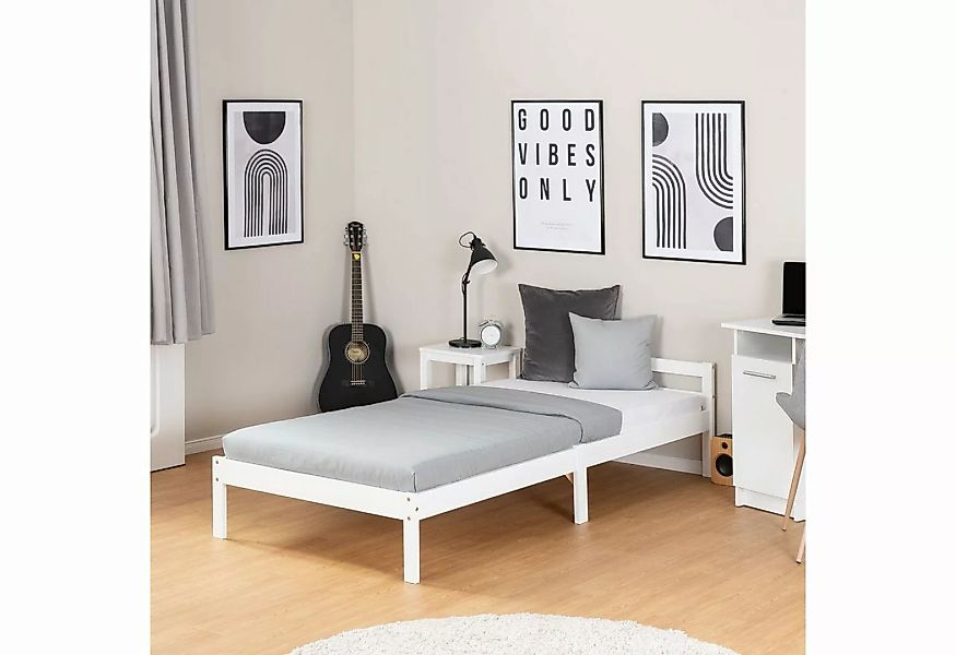 Homestyle4u Holzbett Doppelbett 90/120 x 200 cm Kinderbett natur weiß günstig online kaufen