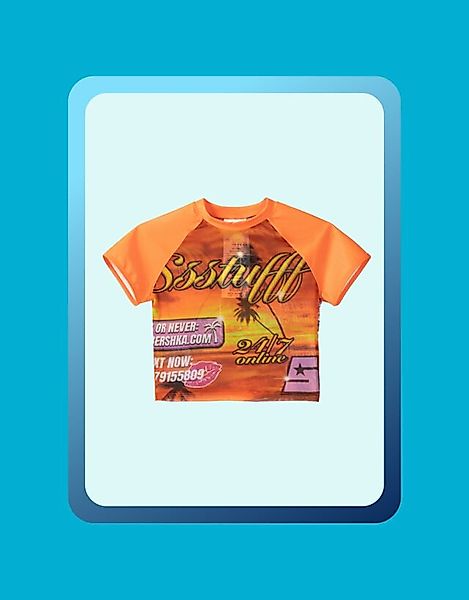 Bershka T-Shirt Ssstufff X Bershka Mit Kurzen Ärmeln Und Tüll-Druck Damen 1 günstig online kaufen