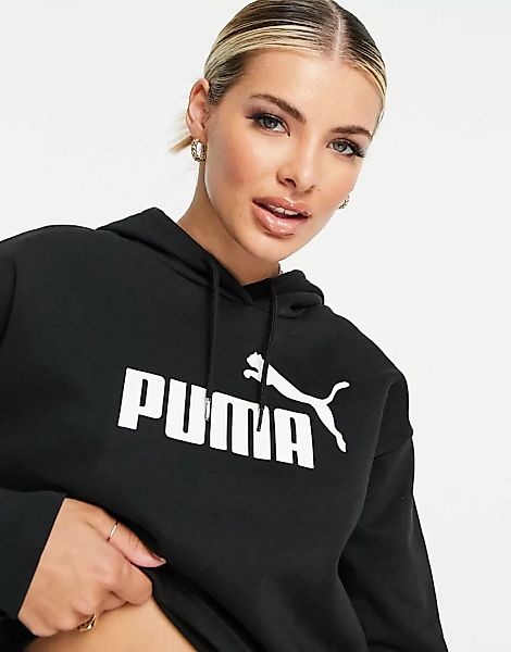 Puma – Essentials – Kurz geschnittener Kapuzenpullover in Schwarz mit Logo günstig online kaufen