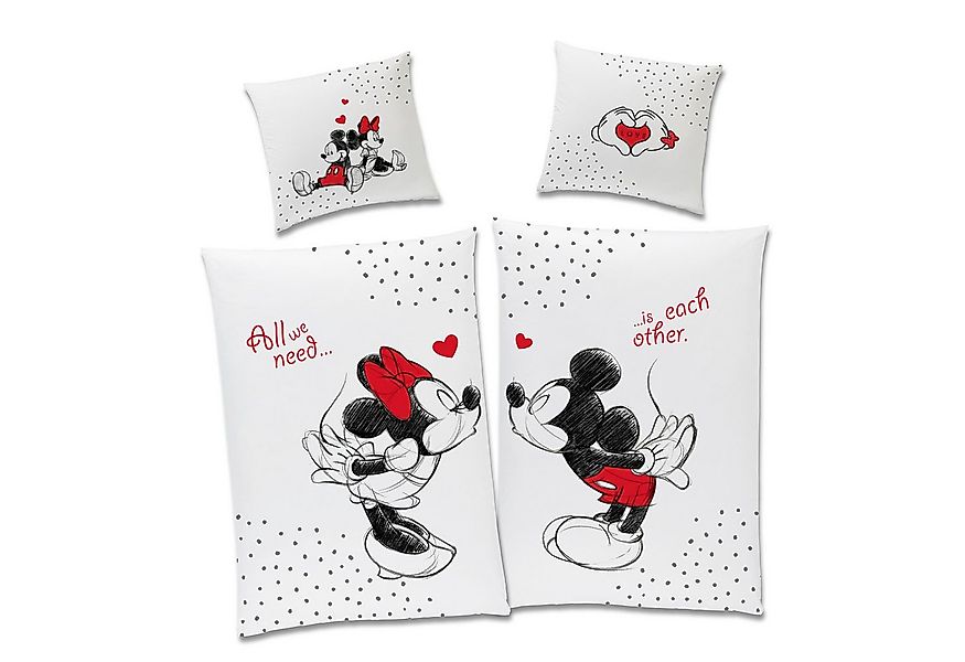 Familando Partnerbettwäsche Mickey & Minnie Mouse 4-teilig 135x200 80x80 cm günstig online kaufen