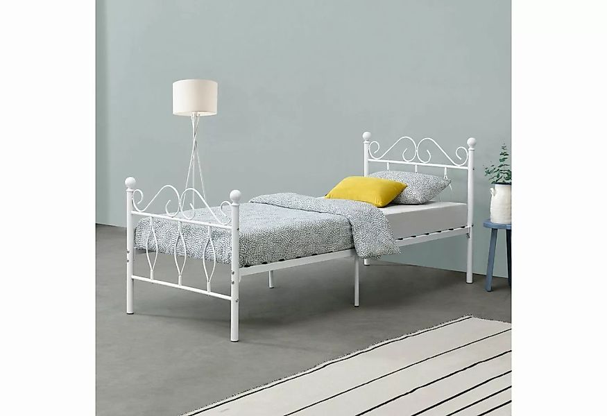 en.casa Metallbett, »Apolda« Gästebett mit Stahlramen 90x200 cm Weiß günstig online kaufen