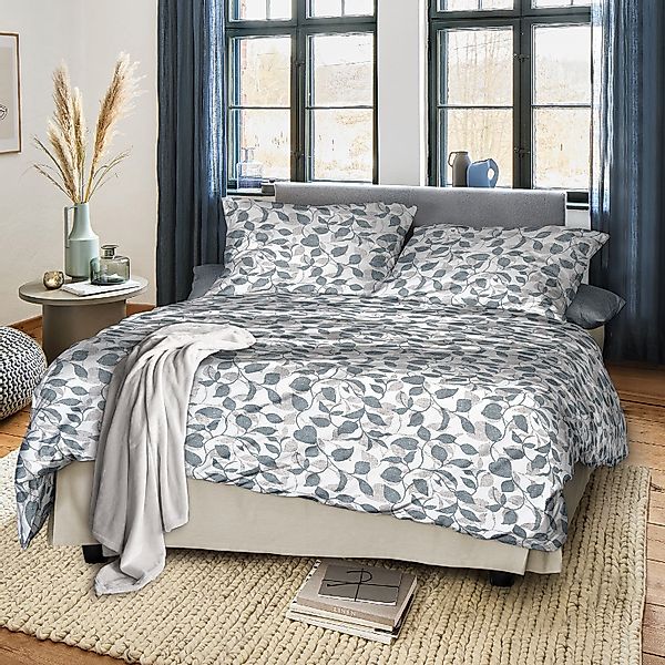 Irisette Biber Bettwäsche Koala 8588-20 Blätter Türkis Grau 135x200 günstig online kaufen