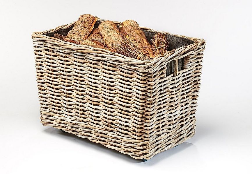 Kobolo Kaminholzkorb Holzkorb aus Rattan mit Jute und stabilen Rollen günstig online kaufen