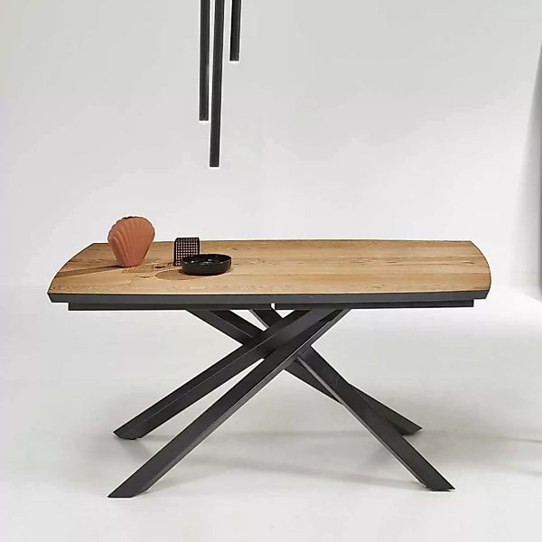 Tisch Esszimmer hochwertig in Eiche hell Holzoptik Schwarz günstig online kaufen