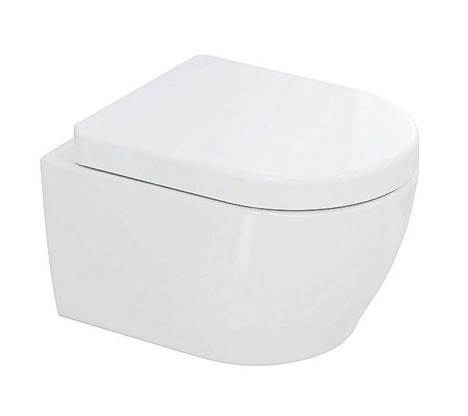 Aqua Bagno Tiefspül-WC spülrandlose Toilette mit WC-Sitz weiß kurzes WC Wan günstig online kaufen