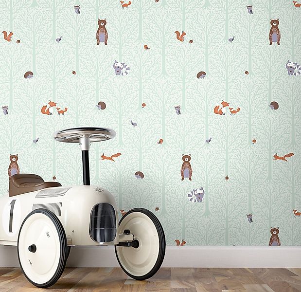 Newroom Vliestapete, Grün Tapete Kinder Tiere günstig online kaufen