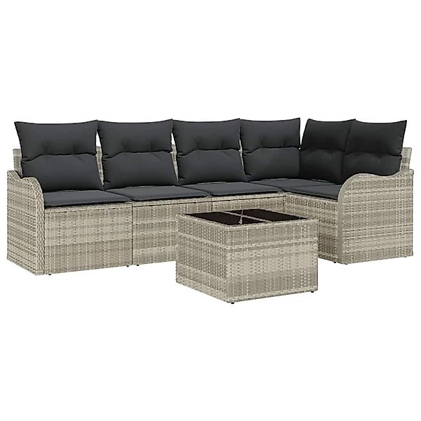 vidaXL Garten-Sofa-Set mit Kissen 6-Tlg Hellgrau Poly Rattan 3345712 günstig online kaufen