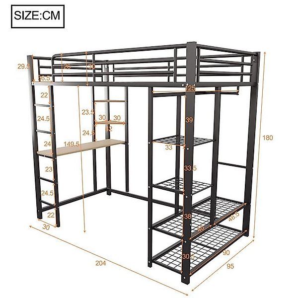 Merax Hochbett (1-St., Metall Jugendbett Etagenbett Multifunktionsbett) Kin günstig online kaufen