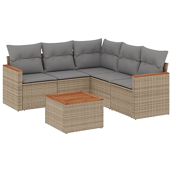 vidaXL 6-Tlg Garten-Sofagarnitur mit Kissen Beige Poly Rattan 3225968 günstig online kaufen