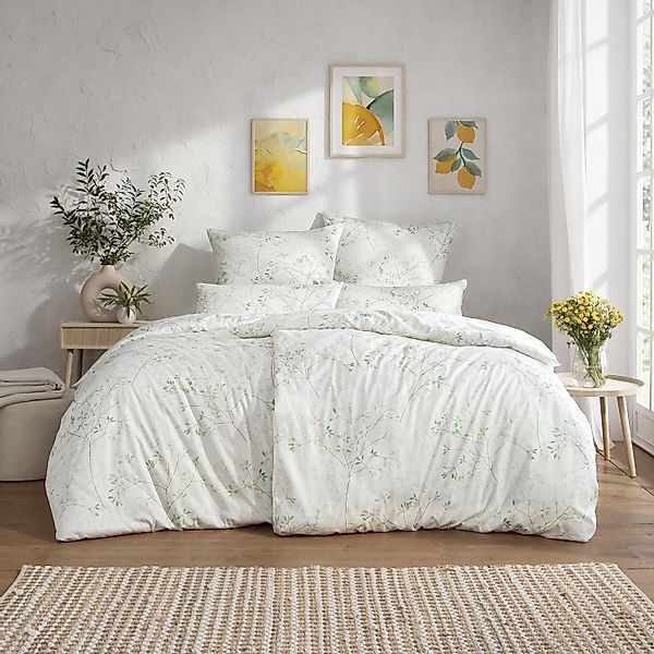 Estella Mako Satin Bettwäsche Svenja 7965-565 Sträucher Verde 135x200 günstig online kaufen
