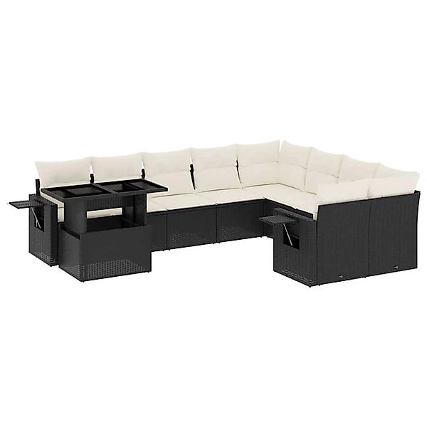 vidaXL 10-Tlg Garten-Sofagarnitur mit Kissen Schwarz Poly Rattan 3268136 günstig online kaufen