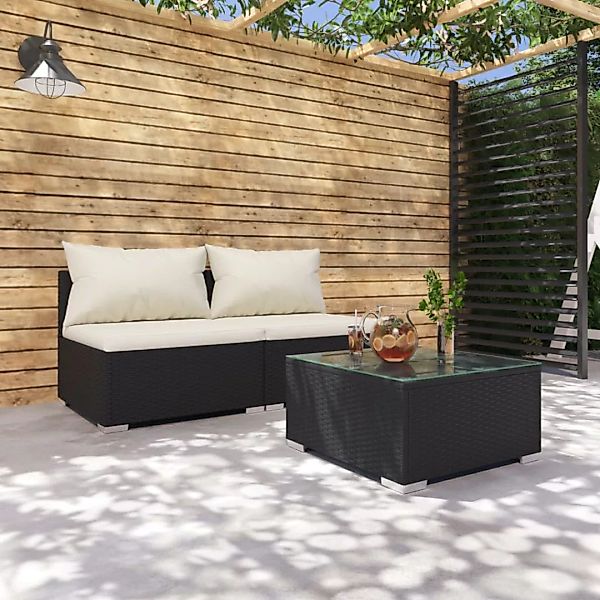 Vidaxl 3-tlg. Garten-lounge-set Mit Kissen Poly Rattan Schwarz günstig online kaufen
