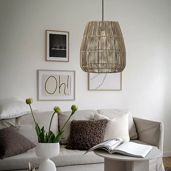PR Home Hängeleuchte Saigon, Rattanoptik, grau, Ø 38 cm günstig online kaufen