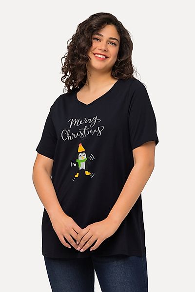 Ulla Popken T-Shirt Weihnachts-Shirt Pinguin A-Linie günstig online kaufen
